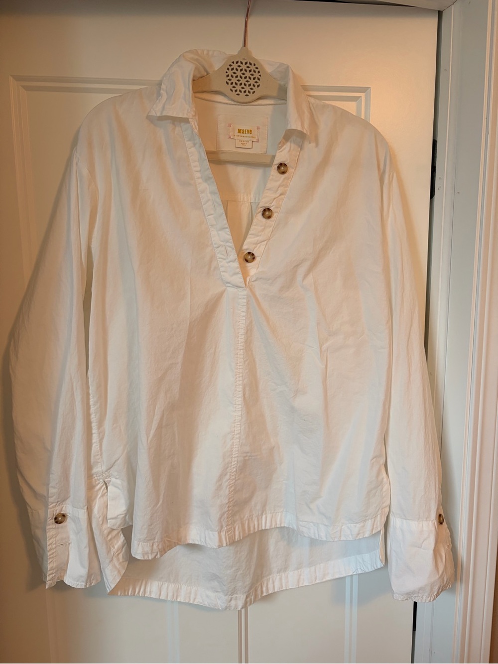 Maeve White Cotton Popover Shirt